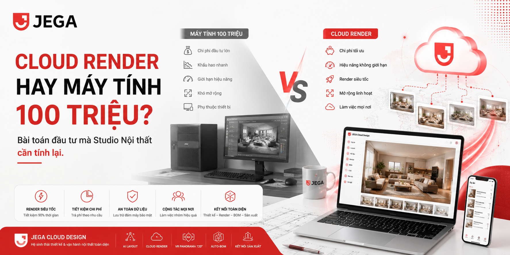 Cloud Render Hay Máy Tính 100 Triệu? Bài Toán Đầu Tư Mà Studio Nội Thất Cần Tính Lại