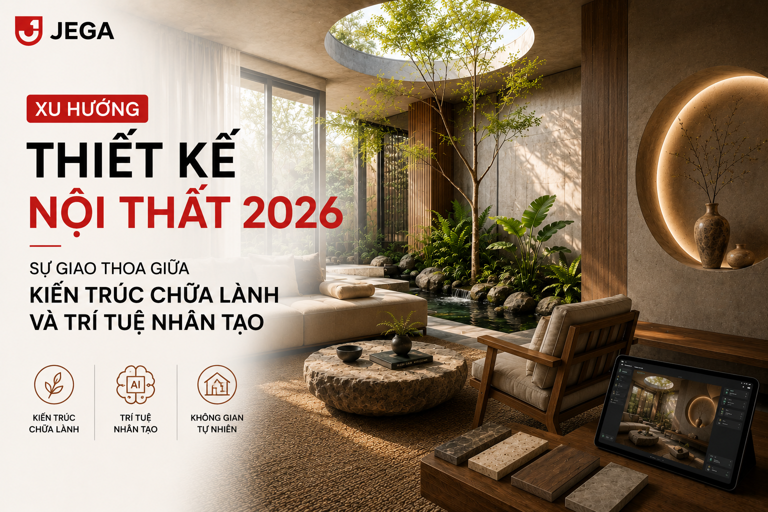 Xu Hướng Thiết Kế Nội Thất 2026: Sự Giao Thoa Giữa Kiến Trúc Chữa Lành Và Trí Tuệ Nhân Tạo